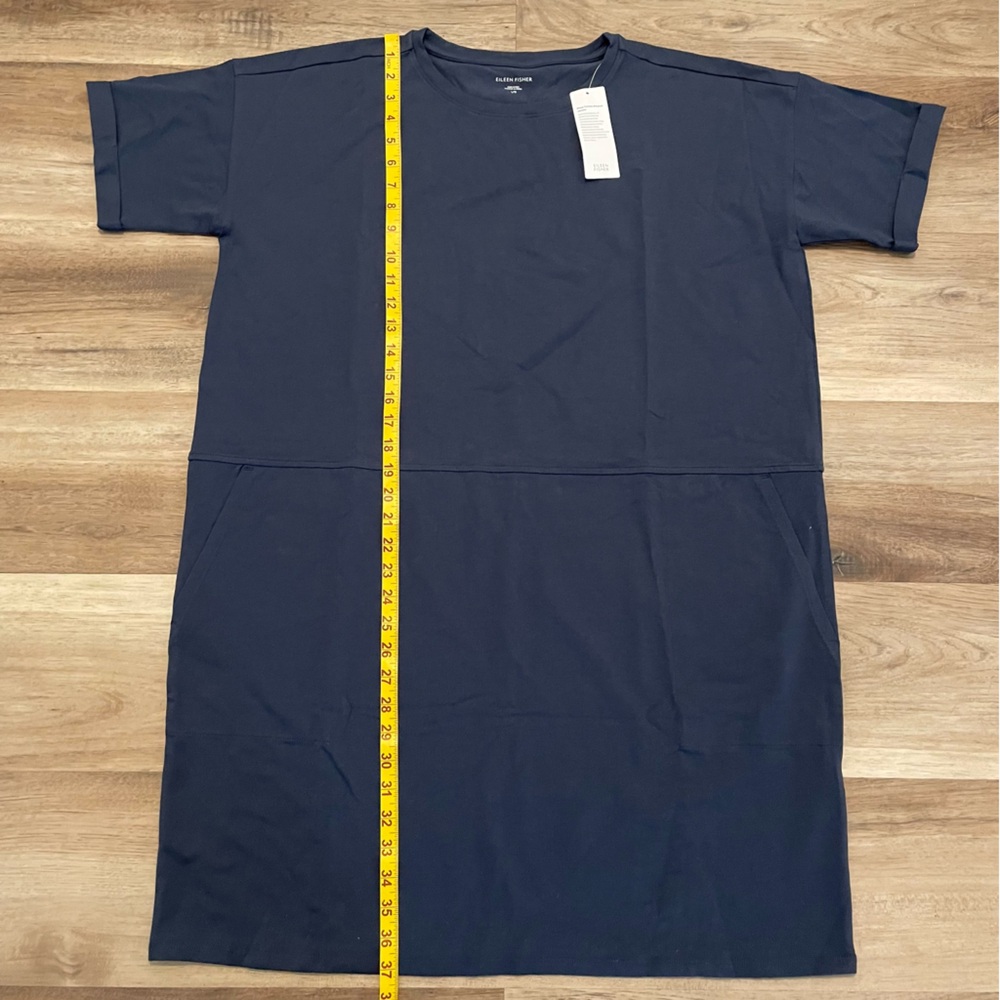 NWT Eileen Fisher round neck jersey dress organic cotton navy blue size large - Picture 8 of 9